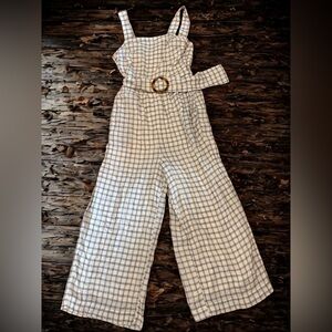 American Eagle Outfitters White and Black Plaid Jumpsuit